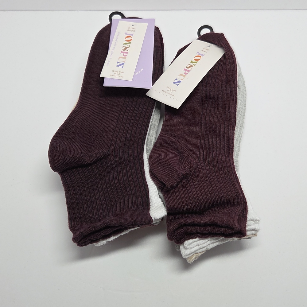 Joyspun Women's Anklet Socks 2 packs of 6 Pairs Multicolor Size 4-10